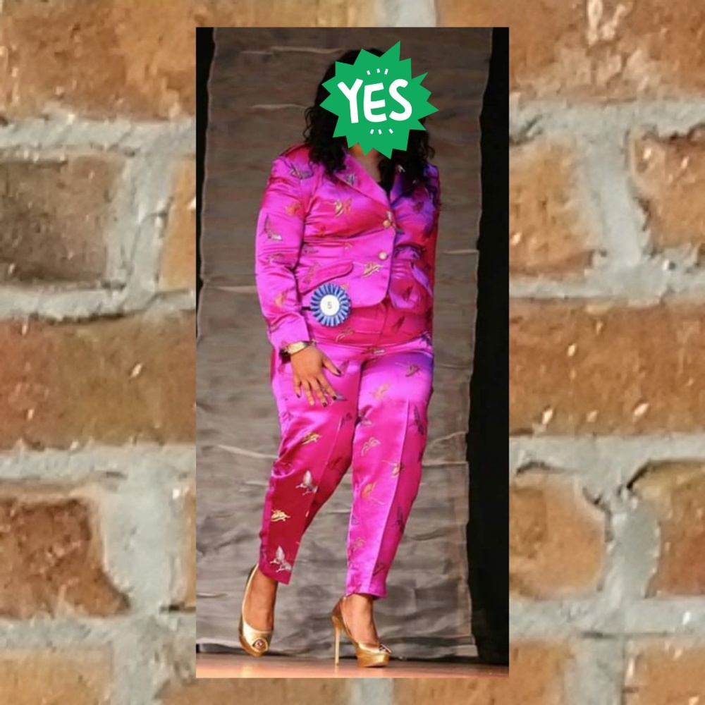 Hot Pink Butterfly Print Brocade Formal Prom Suit